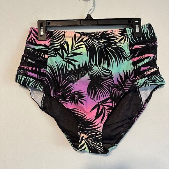 Torrid High-Rise Lattice Side Swim Bottom Palm Print 1X - Picture 6 of 16